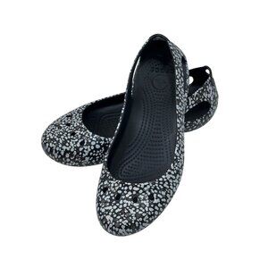 Crocs Womens Flats Printed Slip-On Shoes SZ 10 Black & White Dotted Pattern
